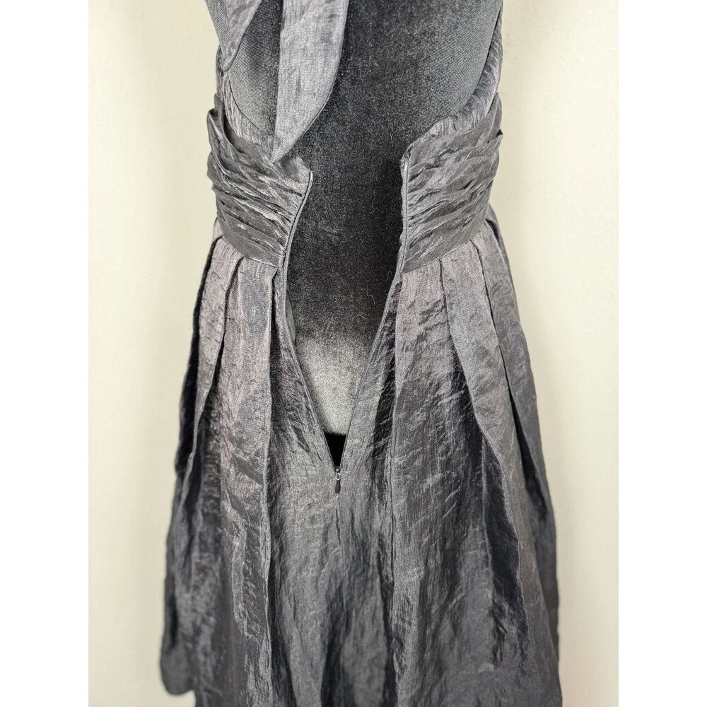 Adrianna Papell Black Halter Cocktail Dress Size 12 Pleated Satin Fit & Flare - Picture 3 of 13